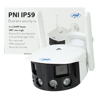 Camera supraveghere dubla PNI IP590, wireless, cu IP, Dual lens, 2 x 2MP, acoperire 180 grade, PNI