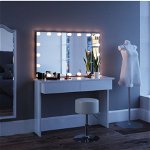 SEA252 - Set Masa alba toaleta moderna cosmetica machiaj oglinda cu LED, masuta vanity