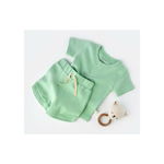 Set tricou cu panataloni scurti pentru bebelusi, 100% bumbac organic, Mint, BabyCosy, 18-24 luni