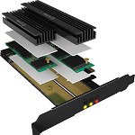 Adaptor bivalent SSD Raidsonic ICYBOX- card pentru conectare SSD tip M.2, compatibil SATA sau PCIE / NVMe, cu radiator, model IB-PCI215M2-HSL, Icy Box