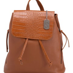 Rucsac de piele cu segment cu model piele de crocodil Amedea - Maro scortisoara, Anna Morellini
