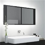 vidaXL Dulap de baie cu oglindă și LED, negru extralucios 100x12x45 cm
