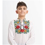 Bluza Traditionala Pentru Baieti din Bumbac Alb cu Broderie Colorata
