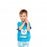 Pijama copii, cu maneca scurta, Sonic The Hedgehog 100% bumbac, Albastru inchis, Sega, 104-128cm