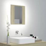 Dulap de baie cu oglindă și LED, stejar Sonoma, 40x12x45 acril, Casa Practica