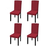 Set de 4 huse elastice drepte pentru scaun, vidaXL, Tesatura, Rosu