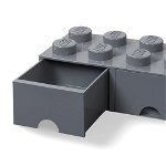 Cutie depozitare LEGO 2x4 cu sertare, gri inchis