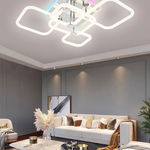 Lustra LED RFAN Model R9142/2+2+1C Cu Telecomanda 3 Tipuri De Lumina Plus Lumina RGB Intensitate Reglabila 54W Alb/Argintiu, RFAN