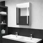 vidaXL Dulap de baie cu oglindă și LED, gri beton, 50x13x70 cm, vidaXL