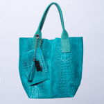 Geanta shopper din piele intoarsa naturala, turquoise, Shopika