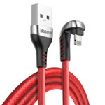 Cablu Lightning Baseus Green U-Shaped Lamp Mobile Game Cable Red (2m, output 1.5A, impletitura texti, Baseus