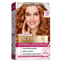 Vopsea de par permanenta Excellence Creme 7.43 Blond Aramiu, 192ml, L'Oreal Paris, L'Oreal Paris