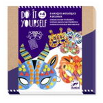 Set Creativ 8 Masti Carnaval Preilustrate pentru Copii Print cu Animale Planse cu Piese Colorate si Elastic Ajustabil Multicolor, Djeco