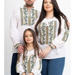 Set ii familie fetita din bumbac alb cu model traditional galben