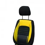Set huse scaune auto universale, piele ecologica galbena cu material textil negru, fata-spate, OEM