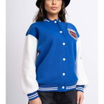 Jacheta Dama din Bumbac Vatuit Albastru cu Maneci Albe Model Baseball