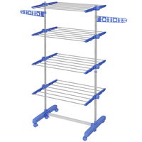 Uscator de rufe vertical, Homcom, inox/plastic/polipropilena, 4 niveluri reglabile, 6 roti, 142x55x172cm, albastru/argintiu Uscator de rufe vertical, Homcom, inox/plastic/polipropilena, 4 niveluri reglabile, 6 roti, 142x55x172cm, albastru/argintiu