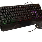 KIT Gaming Tastatura si Mouse Spacer SPGK-INVICTUS cu fir, USB, tastatura RGB rainbow + mouse optic 7 culori, black