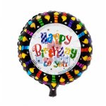 Balon folie rotund Happy Birthday lumanari 45cm, BALLOONS4PARTY