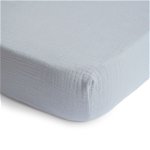 Cearceaf din muselina bumbac 100% cu elastic roata 120x60 cm Kidizi® Light Grey