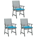 Set scaune de masa de exterior cu perne vidaXL, 3 buc., lemn masiv acacia, 56 x 62 x 92 cm, 19.47 kg 3064432