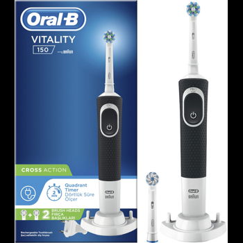 Periuta de dinti electrica Vitality D100 Cross Action, 7600 Oscilatii/min, Curatare 2D, 1 program, 2 capate, Negru