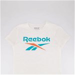 Reebok, Tricou de bumbac cu imprimeu logo Lock, Alb, Turcoaz, 158-164 CM