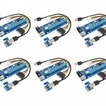 Riser PCI iUni V007, Set 6 buc, PCI-E 1X - 16X, cablu 6 pini, USB 3.0, mining BTC, ETH