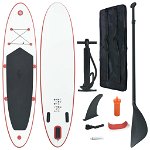 vidaXL Set placă stand up paddle SUP surf gonflabilă, roșu și alb, vidaXL