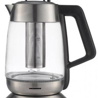 Fierbator cu filtru de ceai Heinner HEK-TF18GX, 1.8 L, 5 setari temperatura, iluminare colorata, control touch, element inox, oprire automata, Inox/Sticla