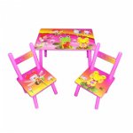 Set masuta cu doua scaune pentru copii, din MDF, roz, 59x39x40 cm, Krista