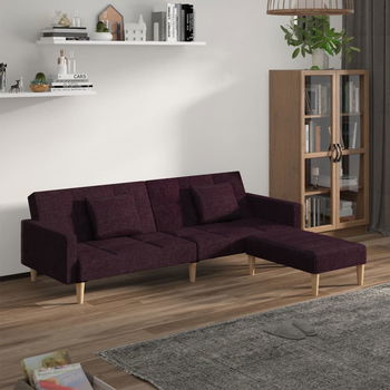 Canapea extensibila 2 locuri vidaXL, 2 perne taburet, violet, textil, 220 x 84,5 x 69 cm, 31.2 kg