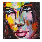 Tablou portret pictura in ulei femeie, multicolor 1396 - Material produs:: Poster pe hartie FARA RAMA, Dimensiunea:: 100x100 cm, 