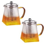 Set 2 ceainice, Quasar & Co.®, recipiente pentru ceai/cafea cu infuzor si capac, 2x750 ml, sticla borosilicata/otel inoxidabil, transparent, Quasar & Co.