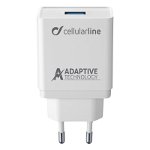 Set Incarcator Retea Cellularline QC 3.0 15W+Cablu Date Type C 1m Alb, Cellularline