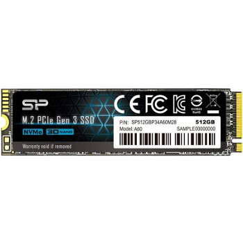 Solid State Silicon SSD Power SP512GBP34A60M28, 512 GB, M.2 2280, PCI-E x4 Gen3 NVMe, Silicon Power