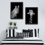 Set 2 tablouri decorative, Zebra Giraffe Set, PAL, Hartie, Multicolor, Bystag