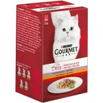 PURINA Gourmet Mon Petit, 3 arome (Vită, Vânat, Ficat), pachet mixt, plic hrană umedă pisici, (în sos), 50g x 6, Gourmet