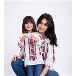 Set bluze traditionale cu broderie inflorata rosie pentru mama si fiica