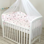 Baldachin din tul funda din bumbac imprimeu lenjerie Inimioare roz Amy 300x160 cm suport de prindere inclus 153h cm, AMY