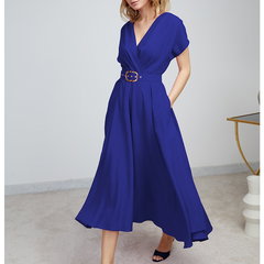 Rochie din amestec de in cu decolteu cache-coeur Ischia