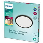 Plafoniera LED Philips Superslim CL550, 3 trepte de intensitate, 15W, 1300 lm, lumina calda (2700K), IP44, 25cm, Negru, PHILIPS