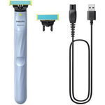 Aparat de ras Philips OneBlade First Shave QP1324/30, pentru piele sensibilă, 2 lame Anti-Friction, 30 min, cablu USB-A, Albastru