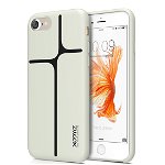 Husa XOOMZ protectie spate pentru iPhone 7 8 cu model geometric din silicon lichid, gri deschis, XOOMZ