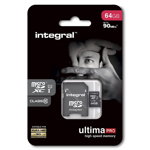 Card microSD cu adaptor Integral, 64 GB, clasa 10