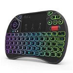 Mini tastatura wireless iluminata RGB, touchpad, scroll mouse, taste multimedia, Rii X8, Rii tek