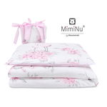 Lenjerie patut 3 piese, Cu protectie laterala, Din bumbac certificat Oeko Tex Standard 100, Pentru patut 120x60 cm, Peonie Pink, MimiNu