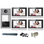 Kit complet videointerfon IP Hikvision pentru 4 familii, Hikvision