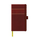 Agenda nedatata A5 Castelli, coperta rigida rosu/auriu, elastic rosu, dictando ivory, cutie eleganta neagra, Litera
