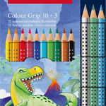 Creioane colorate 10 + 3 cul grip 2001 dinozauri Faber-Castell, Faber-Castell